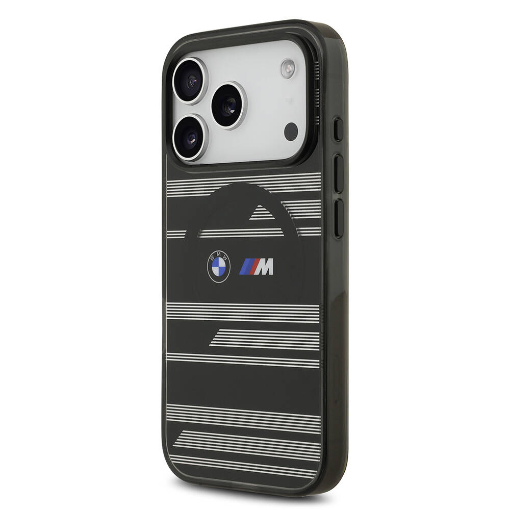 Apple iPhone 17 Pro Kılıf BMW Orjinal Lisanslı M-safe Şarj Özellikli Metal Kamera Butonlu Yatay Şeritli M Dizayn Kapak - 19