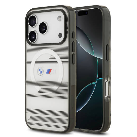 Apple iPhone 17 Pro Kılıf BMW Orjinal Lisanslı M-safe Şarj Özellikli Metal Kamera Butonlu Yatay Şeritli M Dizayn Kapak - 2