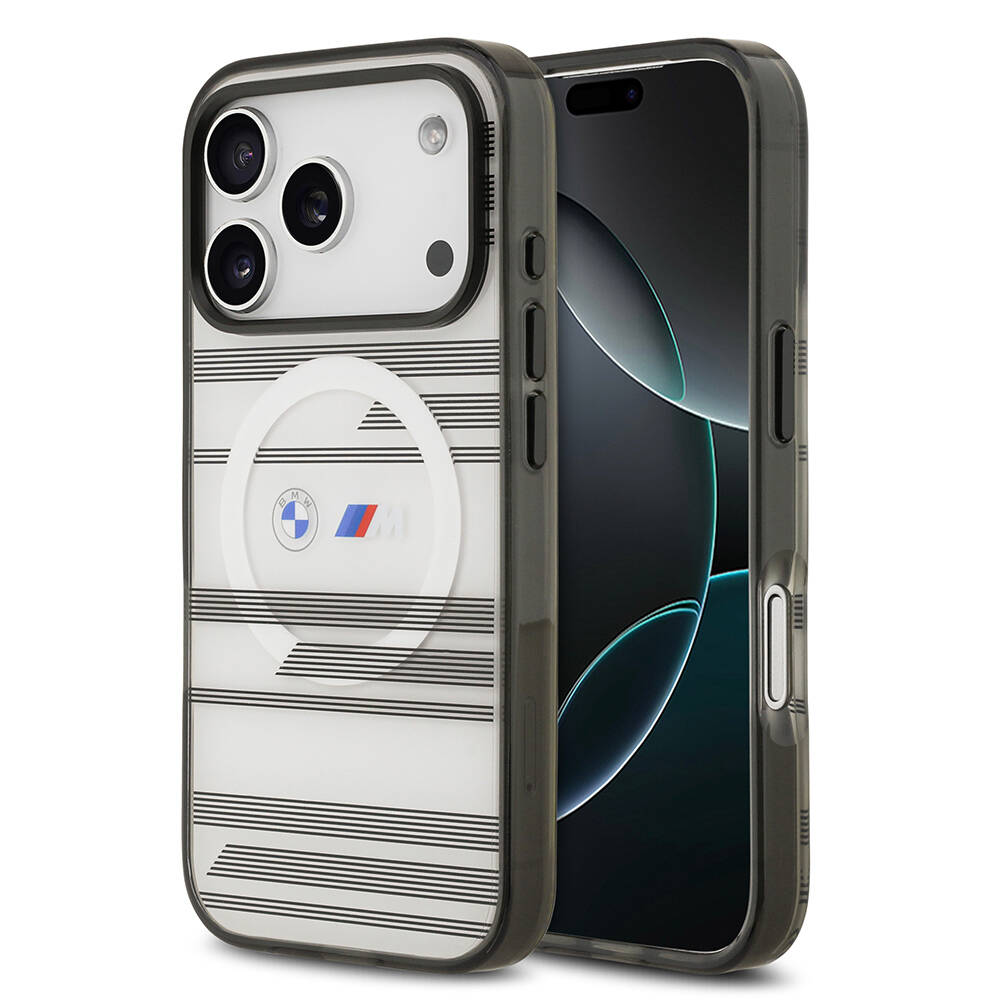 Apple iPhone 17 Pro Kılıf BMW Orjinal Lisanslı M-safe Şarj Özellikli Metal Kamera Butonlu Yatay Şeritli M Dizayn Kapak - 2