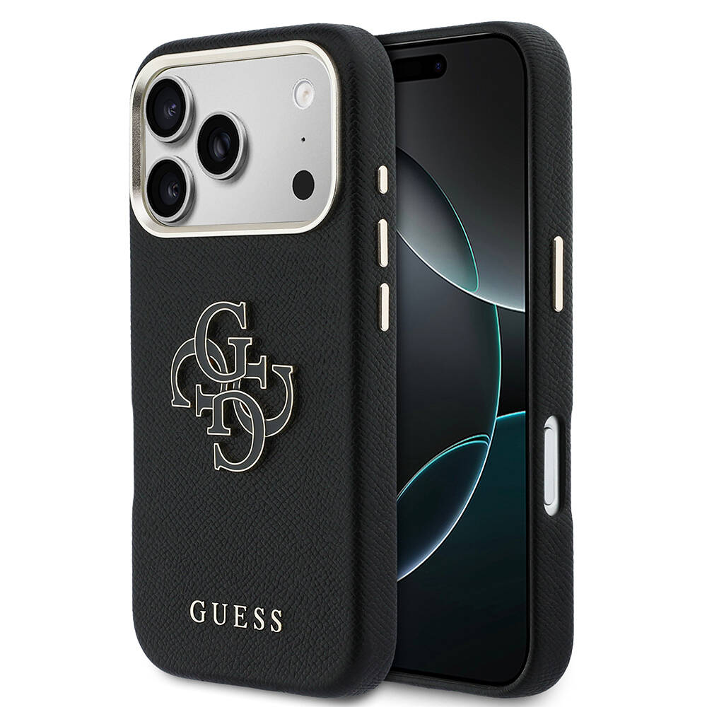 Apple iPhone 17 Pro Kılıf Guess Orjinal Lisanslı 4G Büyük Metal Kamera Çerçeveli PU Deri Resin Kapak - 17