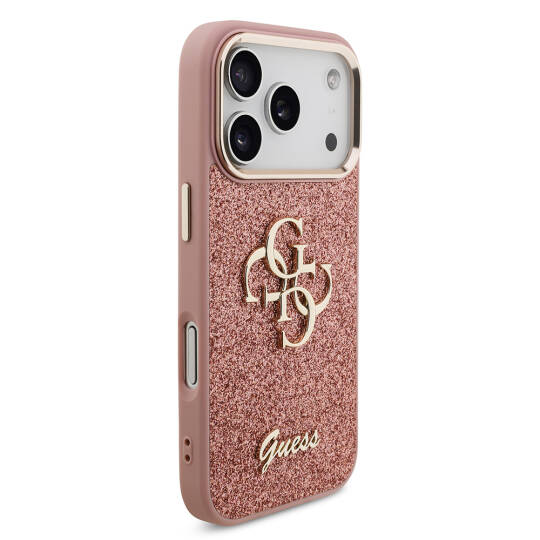 Apple iPhone 17 Pro Kılıf Guess Orjinal Lisanslı 4G Büyük Metal Kamera Çerçeveli ve Logolu Glitter Kapak - 22