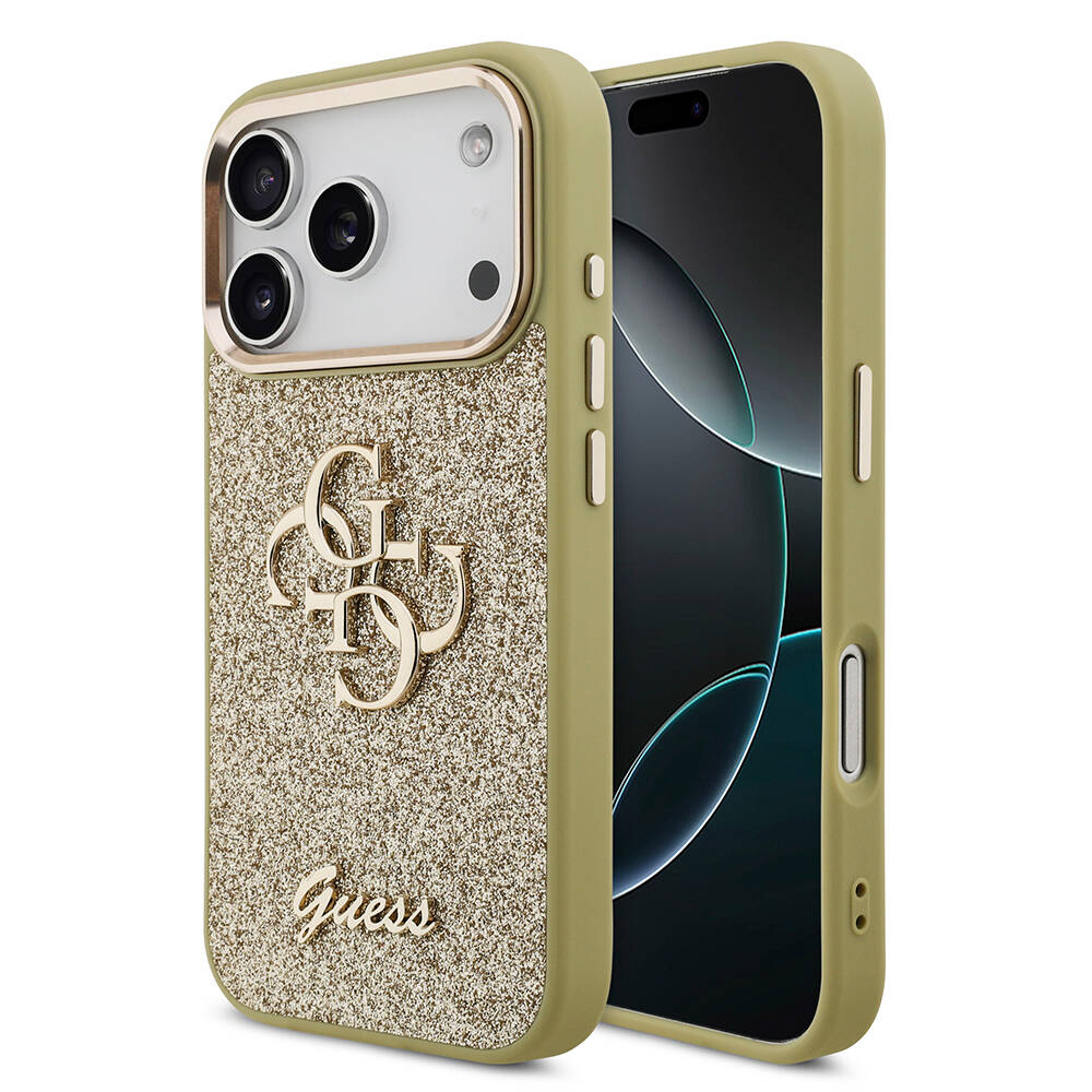 Apple iPhone 17 Pro Kılıf Guess Orjinal Lisanslı 4G Büyük Metal Kamera Çerçeveli ve Logolu Glitter Kapak - 1