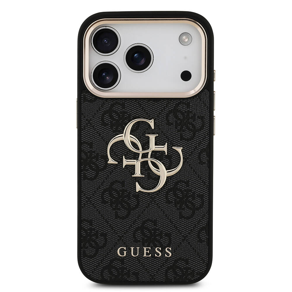 Apple iPhone 17 Pro Kılıf Guess Orjinal Lisanslı Gold Metal Kamera Çerçeveli 4G Desenli Metal Büyük 4G ve Yazı Logolu Kapak - 6