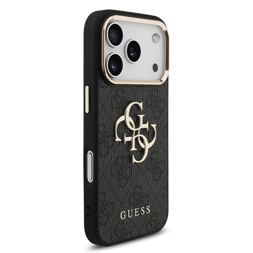 Apple iPhone 17 Pro Kılıf Guess Orjinal Lisanslı Gold Metal Kamera Çerçeveli 4G Desenli Metal Büyük 4G ve Yazı Logolu Kapak - 7