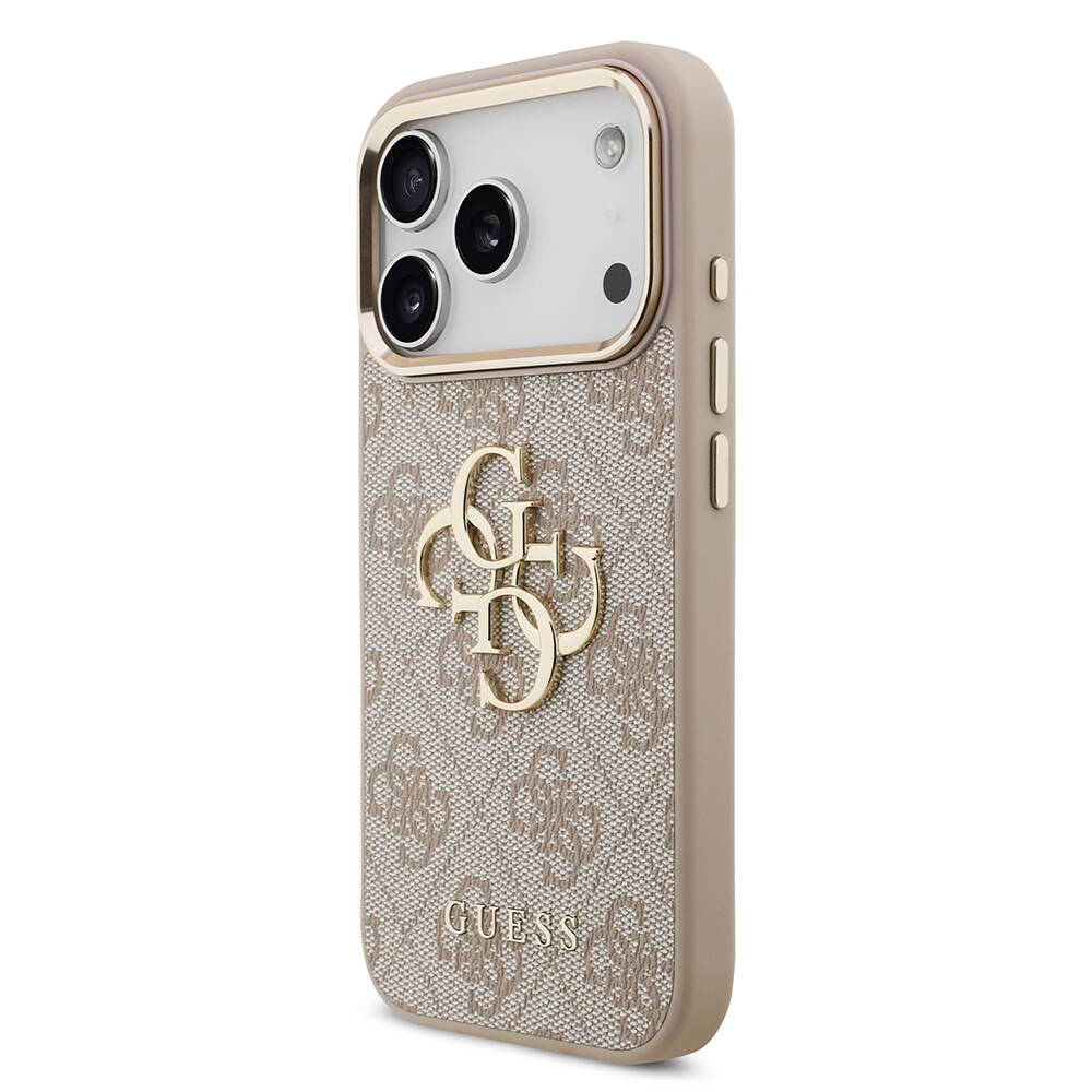 Apple iPhone 17 Pro Kılıf Guess Orjinal Lisanslı Gold Metal Kamera Çerçeveli 4G Desenli Metal Büyük 4G ve Yazı Logolu Kapak - 11