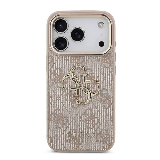 Apple iPhone 17 Pro Kılıf Guess Orjinal Lisanslı Gold Metal Kamera Çerçeveli 4G Desenli Metal Büyük 4G ve Yazı Logolu Kapak - 12