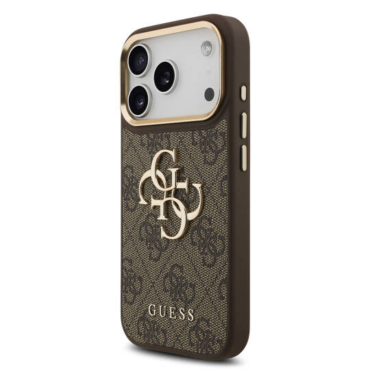 Apple iPhone 17 Pro Kılıf Guess Orjinal Lisanslı Gold Metal Kamera Çerçeveli 4G Desenli Metal Büyük 4G ve Yazı Logolu Kapak - 17