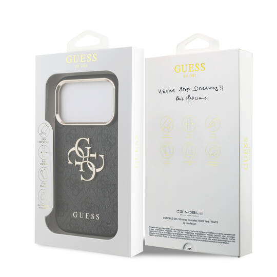 Apple iPhone 17 Pro Kılıf Guess Orjinal Lisanslı Gold Metal Kamera Çerçeveli 4G Desenli Metal Büyük 4G ve Yazı Logolu Kapak - 23