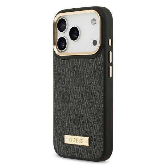 Apple iPhone 17 Pro Kılıf Guess Orjinal Lisanslı M-safe Şarj Özellikli 4G Desenli PU Metal Plaka Klasik Logolu Kapak - 5