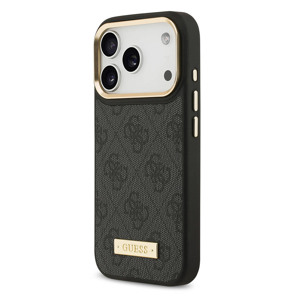 Apple iPhone 17 Pro Kılıf Guess Orjinal Lisanslı M-safe Şarj Özellikli 4G Desenli PU Metal Plaka Klasik Logolu Kapak - 5