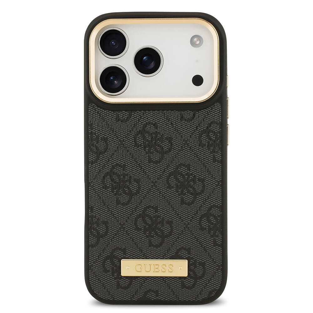 Apple iPhone 17 Pro Kılıf Guess Orjinal Lisanslı M-safe Şarj Özellikli 4G Desenli PU Metal Plaka Klasik Logolu Kapak - 6