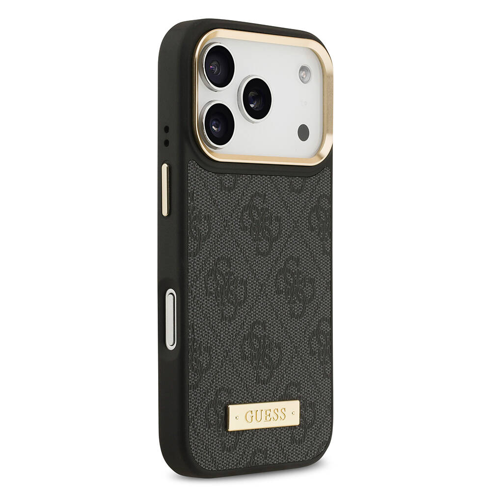 Apple iPhone 17 Pro Kılıf Guess Orjinal Lisanslı M-safe Şarj Özellikli 4G Desenli PU Metal Plaka Klasik Logolu Kapak - 7