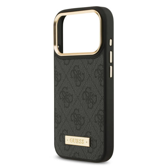 Apple iPhone 17 Pro Kılıf Guess Orjinal Lisanslı M-safe Şarj Özellikli 4G Desenli PU Metal Plaka Klasik Logolu Kapak - 9