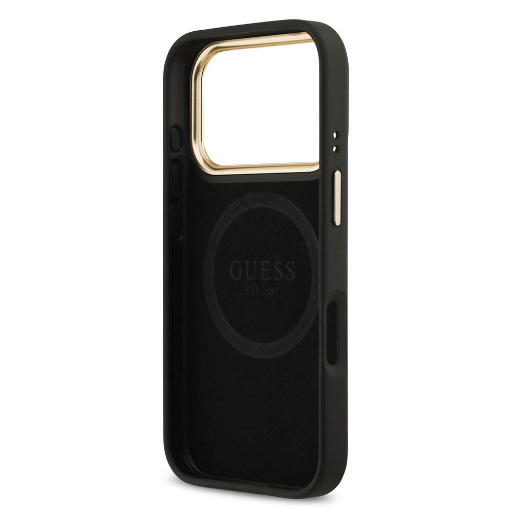 Apple iPhone 17 Pro Kılıf Guess Orjinal Lisanslı M-safe Şarj Özellikli 4G Desenli PU Metal Plaka Klasik Logolu Kapak - 10