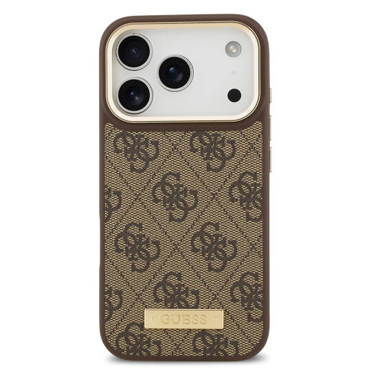 Apple iPhone 17 Pro Kılıf Guess Orjinal Lisanslı M-safe Şarj Özellikli 4G Desenli PU Metal Plaka Klasik Logolu Kapak - 12