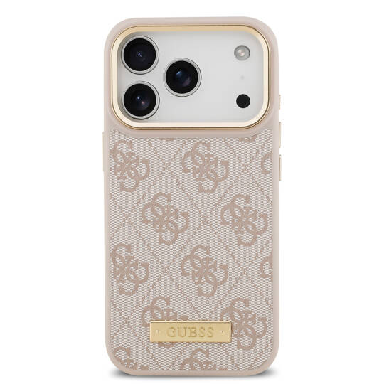 Apple iPhone 17 Pro Kılıf Guess Orjinal Lisanslı M-safe Şarj Özellikli 4G Desenli PU Metal Plaka Klasik Logolu Kapak - 18