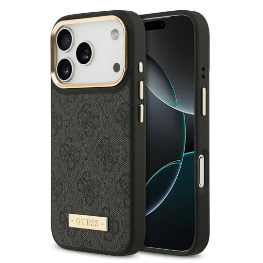Apple iPhone 17 Pro Kılıf Guess Orjinal Lisanslı M-safe Şarj Özellikli 4G Desenli PU Metal Plaka Klasik Logolu Kapak - 2