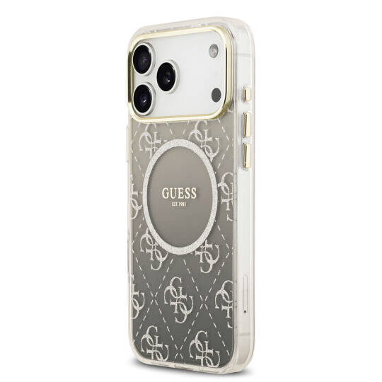 Apple iPhone 17 Pro Kılıf Guess Orjinal Lisanslı M-safe Şarj Özellikli 4G Desenli Simli Silikon Kapak - 17