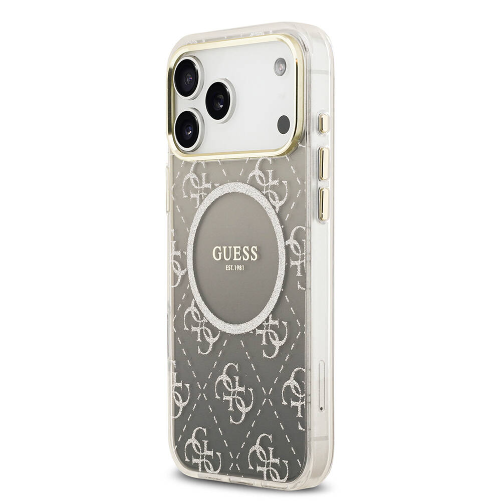 Apple iPhone 17 Pro Kılıf Guess Orjinal Lisanslı M-safe Şarj Özellikli 4G Desenli Simli Silikon Kapak - 17