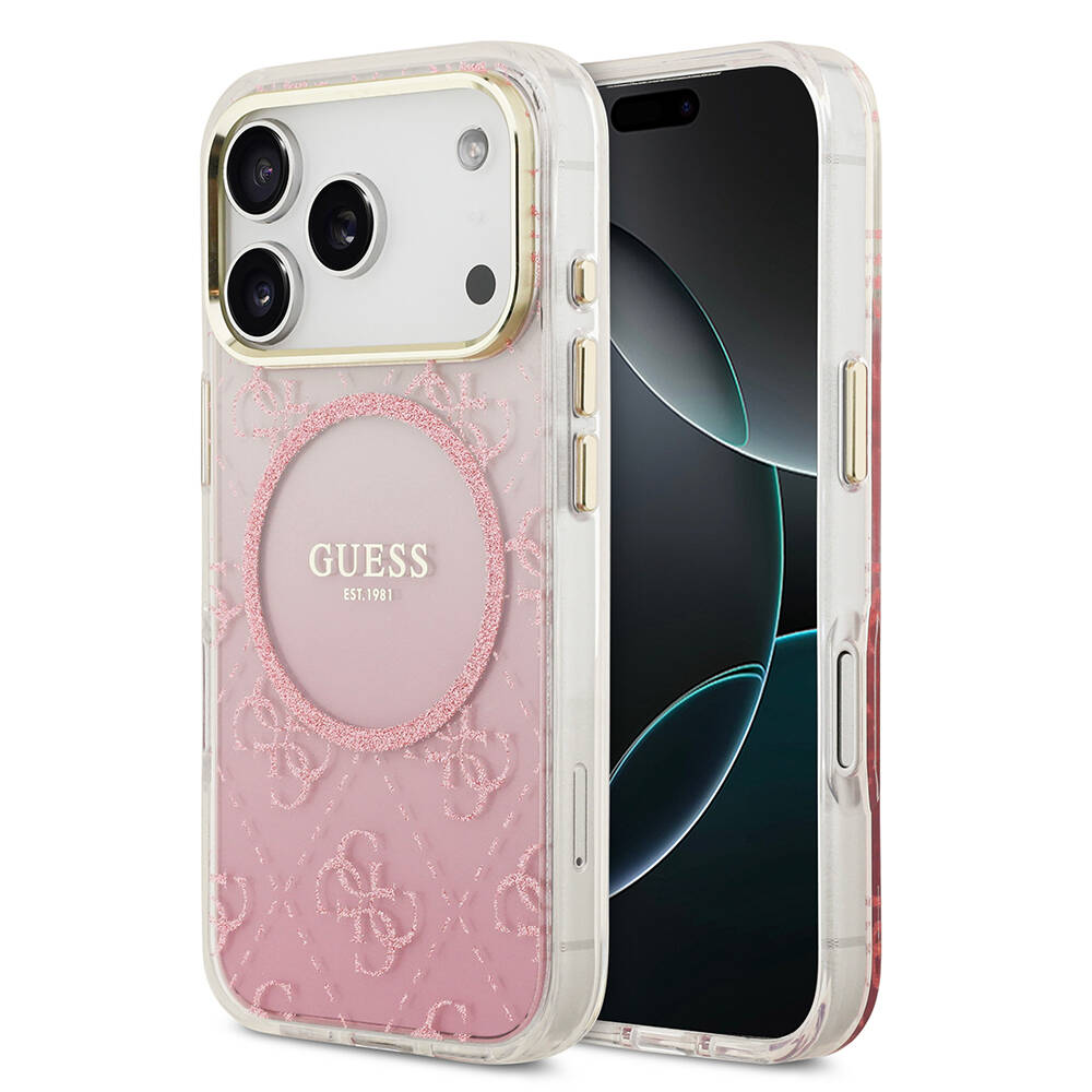 Apple iPhone 17 Pro Kılıf Guess Orjinal Lisanslı M-safe Şarj Özellikli 4G Desenli Simli Silikon Kapak - 3