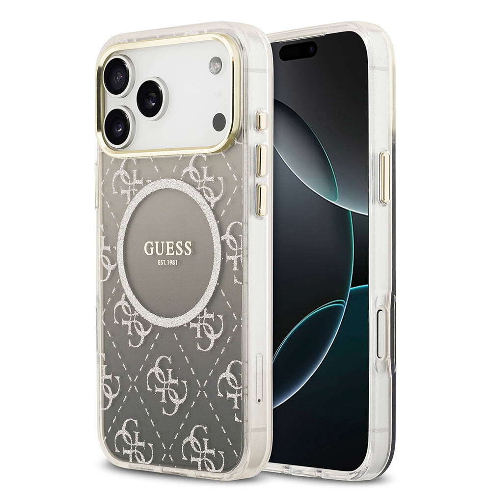 Apple iPhone 17 Pro Kılıf Guess Orjinal Lisanslı M-safe Şarj Özellikli 4G Desenli Simli Silikon Kapak - 1