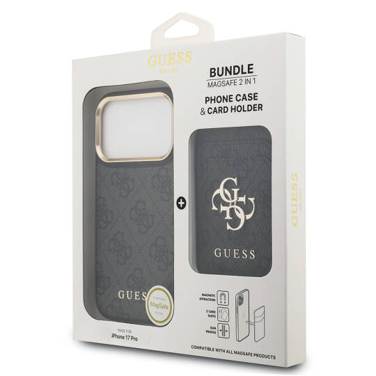Apple iPhone 17 Pro Kılıf Guess Orjinal Lisanslı M-safe Şarj Özellikli 4G Metal Büyük Logolu Kartlıklı Kapak - 22