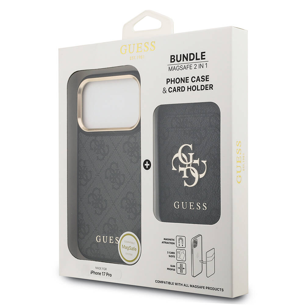 Apple iPhone 17 Pro Kılıf Guess Orjinal Lisanslı M-safe Şarj Özellikli 4G Metal Büyük Logolu Kartlıklı Kapak - 22