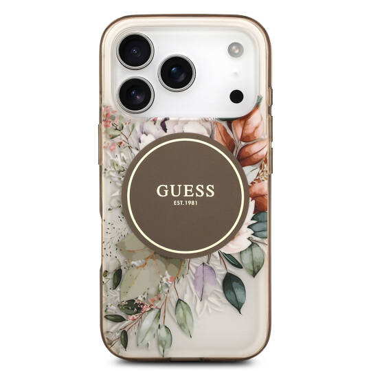 Apple iPhone 17 Pro Kılıf Guess Orjinal Lisanslı M-safe Şarj Özellikli Flower Tonal Circle Kapak - 13
