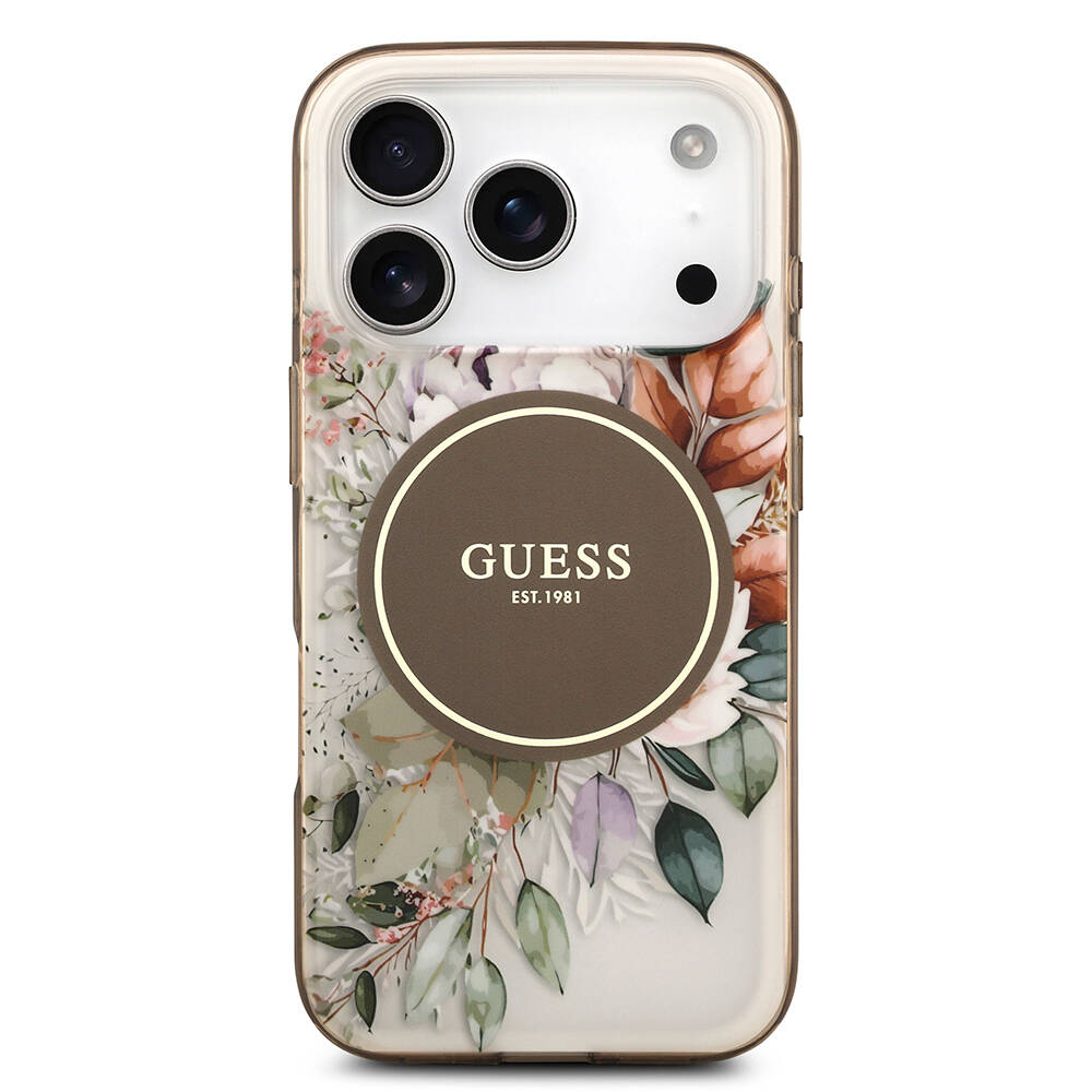 Apple iPhone 17 Pro Kılıf Guess Orjinal Lisanslı M-safe Şarj Özellikli Flower Tonal Circle Kapak - 13