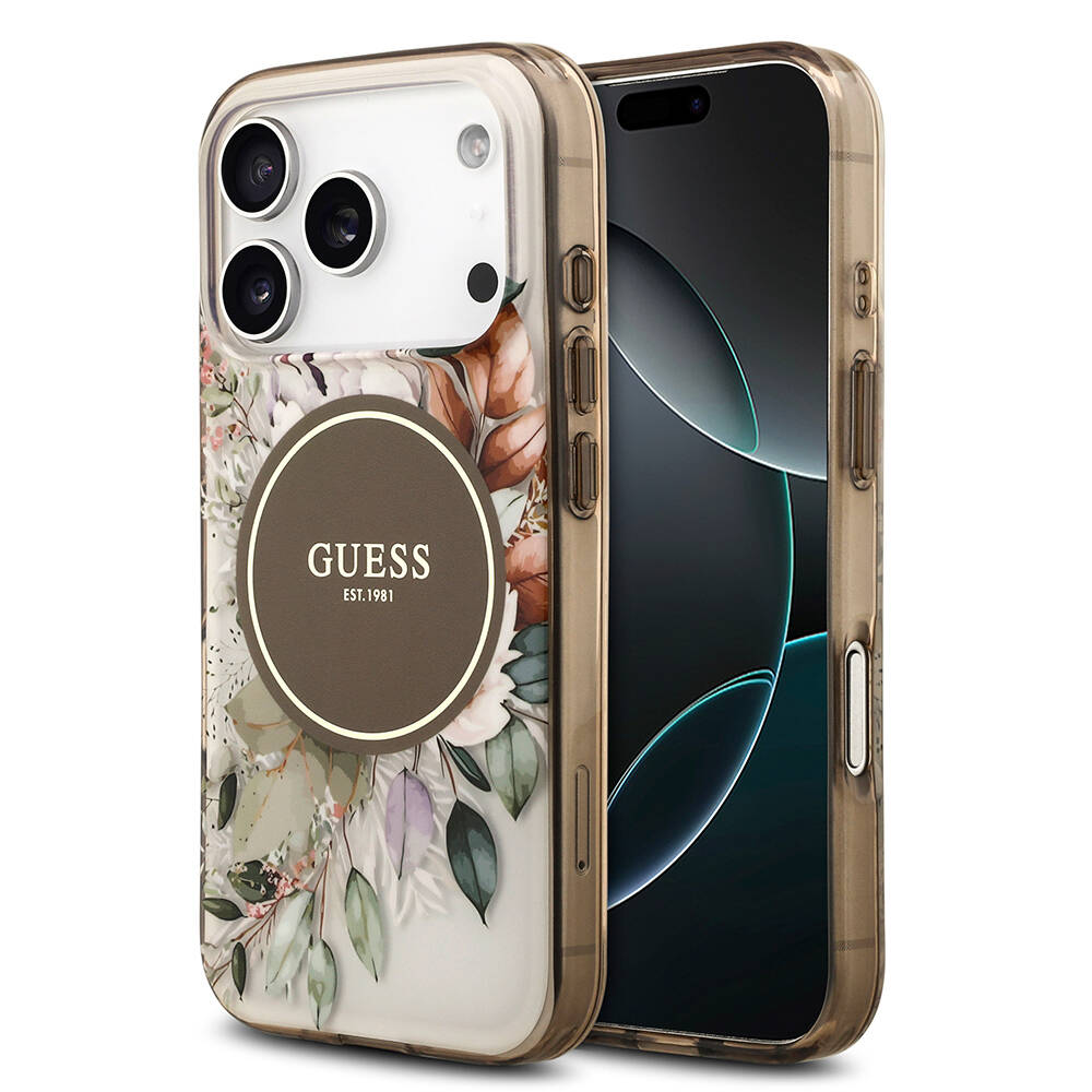 Apple iPhone 17 Pro Kılıf Guess Orjinal Lisanslı M-safe Şarj Özellikli Flower Tonal Circle Kapak - 3