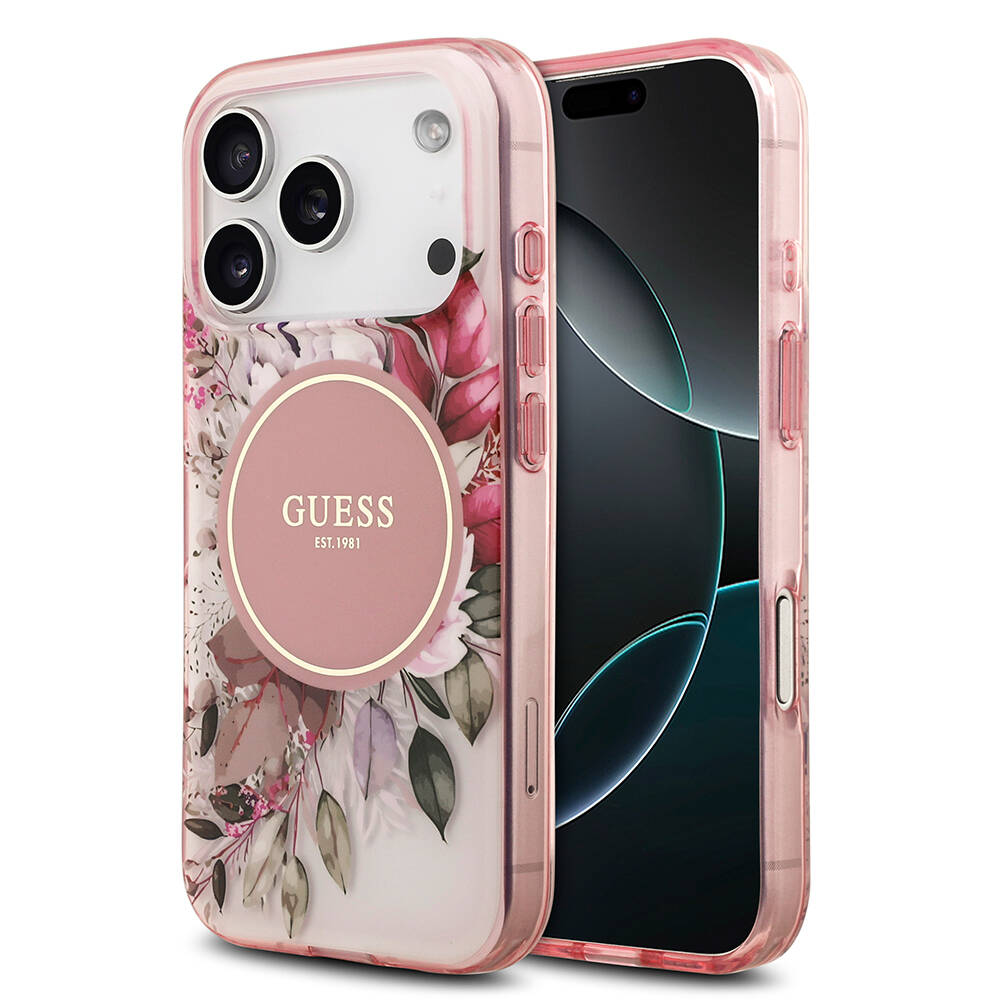 Apple iPhone 17 Pro Kılıf Guess Orjinal Lisanslı M-safe Şarj Özellikli Flower Tonal Circle Kapak - 4