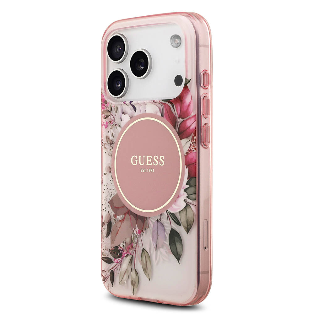 Apple iPhone 17 Pro Kılıf Guess Orjinal Lisanslı M-safe Şarj Özellikli Flower Tonal Circle Kapak - 5