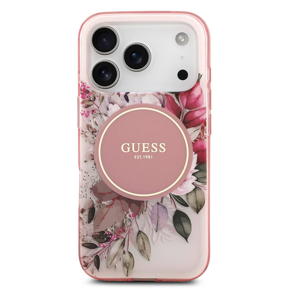 Apple iPhone 17 Pro Kılıf Guess Orjinal Lisanslı M-safe Şarj Özellikli Flower Tonal Circle Kapak - 6