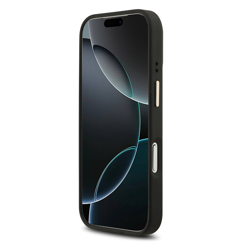 Apple iPhone 17 Pro Kılıf Guess Orjinal Lisanslı M-safe Şarj Özellikli Gold Metal Kamera Çerçeveli PU Deri 4G Desenli Yazı Logolu Kapak - 8
