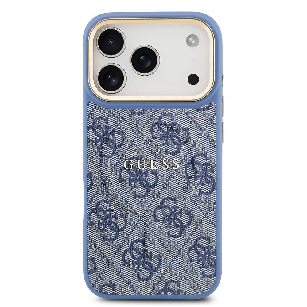Apple iPhone 17 Pro Kılıf Guess Orjinal Lisanslı M-safe Şarj Özellikli Gold Metal Kamera Çerçeveli PU Deri 4G Desenli Yazı Logolu Kapak - 21