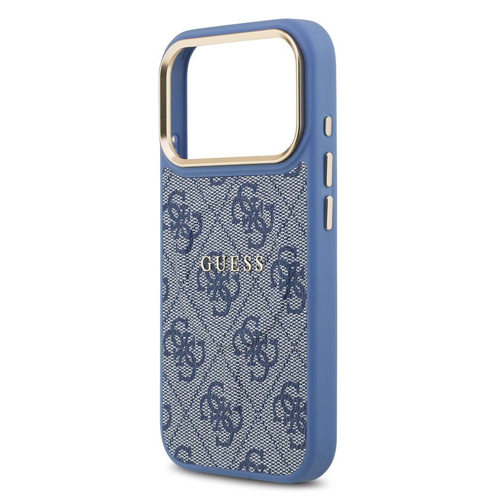 Apple iPhone 17 Pro Kılıf Guess Orjinal Lisanslı M-safe Şarj Özellikli Gold Metal Kamera Çerçeveli PU Deri 4G Desenli Yazı Logolu Kapak - 24