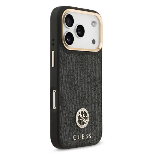 Apple iPhone 17 Pro Kılıf Guess Orjinal Lisanslı M-safe Şarj Özellikli Gold Metal Kamera Çerçeveli Taşlı 4G Logolu Kapak - 7