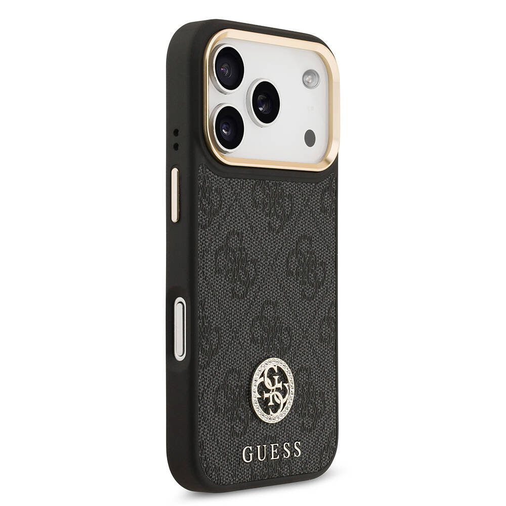 Apple iPhone 17 Pro Kılıf Guess Orjinal Lisanslı M-safe Şarj Özellikli Gold Metal Kamera Çerçeveli Taşlı 4G Logolu Kapak - 7