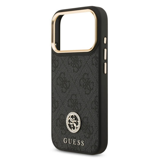 Apple iPhone 17 Pro Kılıf Guess Orjinal Lisanslı M-safe Şarj Özellikli Gold Metal Kamera Çerçeveli Taşlı 4G Logolu Kapak - 9