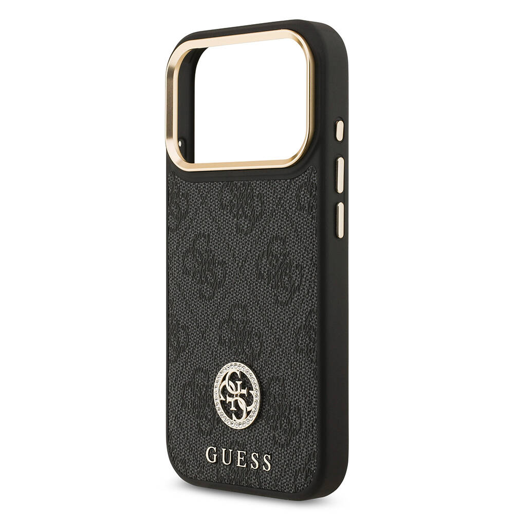 Apple iPhone 17 Pro Kılıf Guess Orjinal Lisanslı M-safe Şarj Özellikli Gold Metal Kamera Çerçeveli Taşlı 4G Logolu Kapak - 9