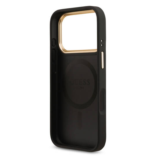 Apple iPhone 17 Pro Kılıf Guess Orjinal Lisanslı M-safe Şarj Özellikli Gold Metal Kamera Çerçeveli Taşlı 4G Logolu Kapak - 10