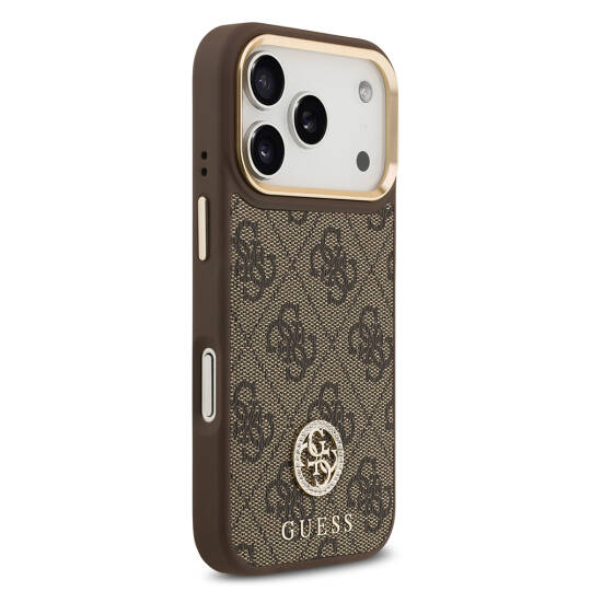 Apple iPhone 17 Pro Kılıf Guess Orjinal Lisanslı M-safe Şarj Özellikli Gold Metal Kamera Çerçeveli Taşlı 4G Logolu Kapak - 13