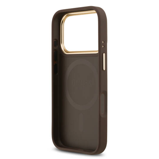 Apple iPhone 17 Pro Kılıf Guess Orjinal Lisanslı M-safe Şarj Özellikli Gold Metal Kamera Çerçeveli Taşlı 4G Logolu Kapak - 16
