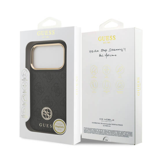 Apple iPhone 17 Pro Kılıf Guess Orjinal Lisanslı M-safe Şarj Özellikli Gold Metal Kamera Çerçeveli Taşlı 4G Logolu Kapak - 18
