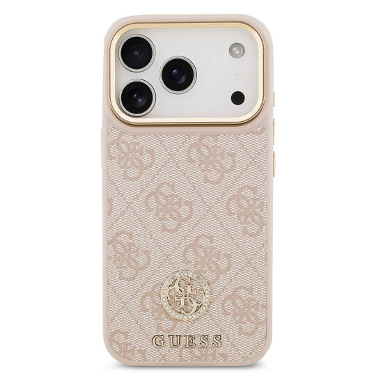 Apple iPhone 17 Pro Kılıf Guess Orjinal Lisanslı M-safe Şarj Özellikli Gold Metal Kamera Çerçeveli Taşlı 4G Logolu Kapak - 20