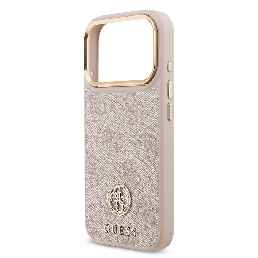 Apple iPhone 17 Pro Kılıf Guess Orjinal Lisanslı M-safe Şarj Özellikli Gold Metal Kamera Çerçeveli Taşlı 4G Logolu Kapak - 23