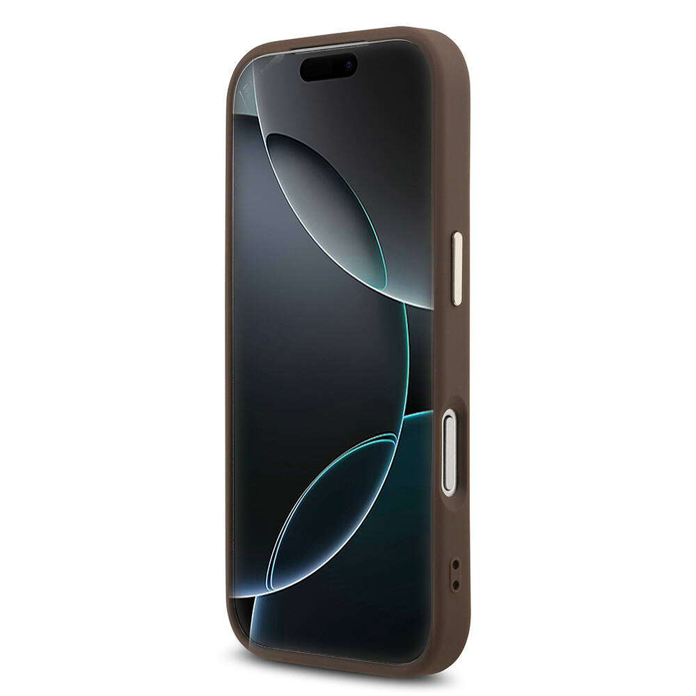Apple iPhone 17 Pro Kılıf Guess Orjinal Lisanslı M-safe Şarj Özellikli Gold Metal Kamera Çerçeveli Taşlı Üçgen Logo 4G Desenli Kapak - 8