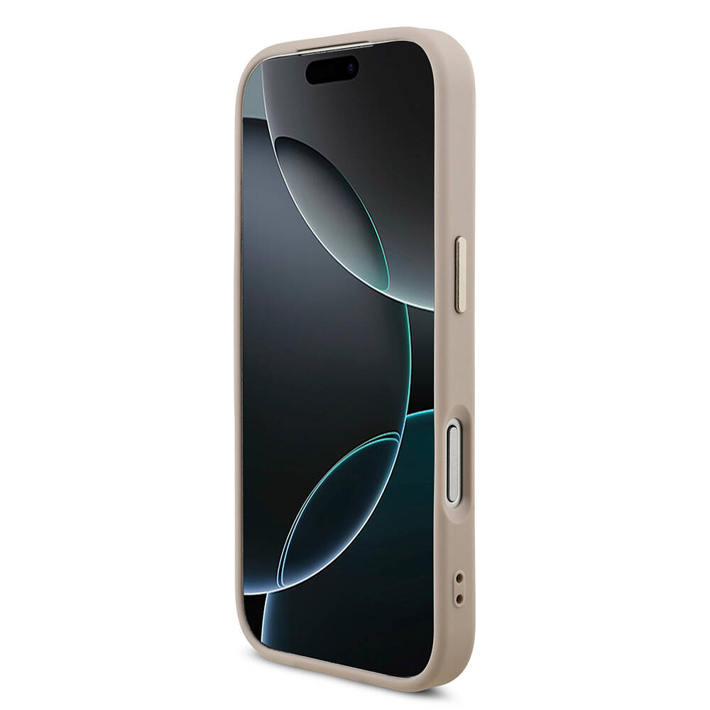 Apple iPhone 17 Pro Kılıf Guess Orjinal Lisanslı M-safe Şarj Özellikli Gold Metal Kamera Çerçeveli Taşlı Üçgen Logo 4G Desenli Kapak - 22