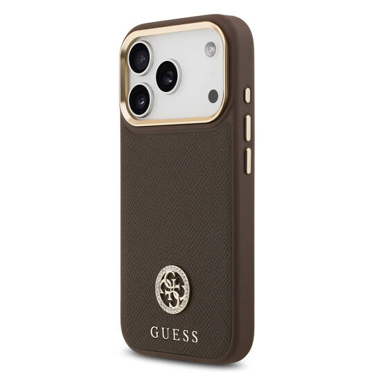 Apple iPhone 17 Pro Kılıf Guess Orjinal Lisanslı M-safe Şarj Özellikli Grained Yazı ve Taşlı 4G Logolu Kapak - 5