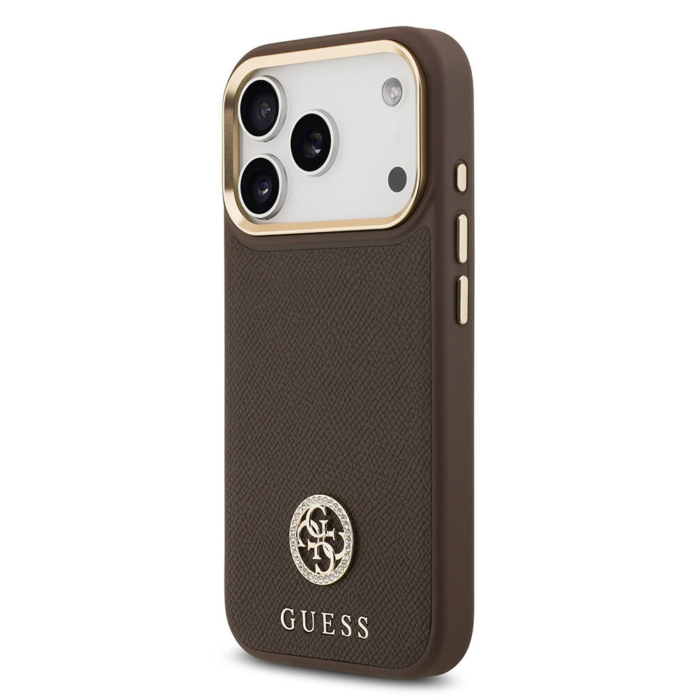 Apple iPhone 17 Pro Kılıf Guess Orjinal Lisanslı M-safe Şarj Özellikli Grained Yazı ve Taşlı 4G Logolu Kapak - 5